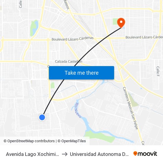 Avenida Lago Xochimilco / Segunda to Universidad Autonoma De Baja California map