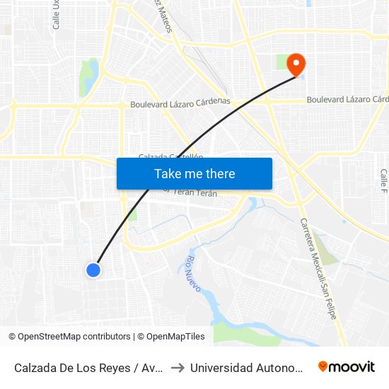 Calzada De Los Reyes / Avenida Montes De Toledo to Universidad Autonoma De Baja California map