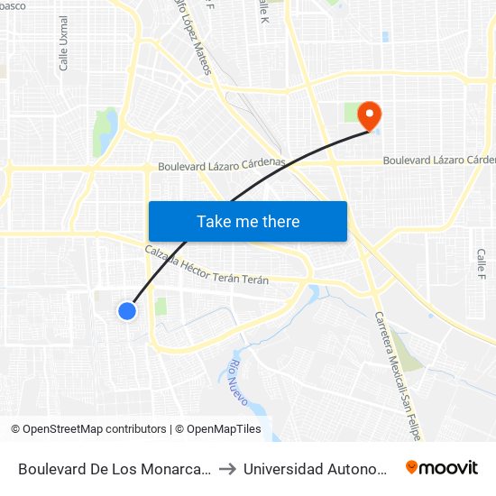 Boulevard De Los Monarcas / Laguna San Cristóbal to Universidad Autonoma De Baja California map