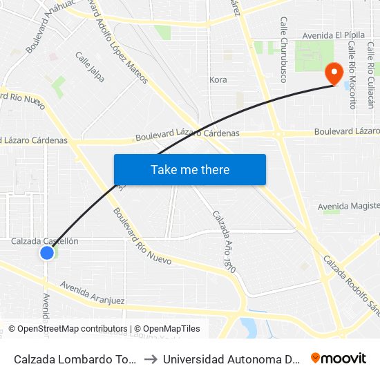 Calzada Lombardo Toledano / Soria to Universidad Autonoma De Baja California map