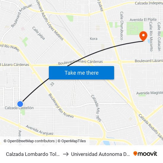 Calzada Lombardo Toledano / Toledo to Universidad Autonoma De Baja California map