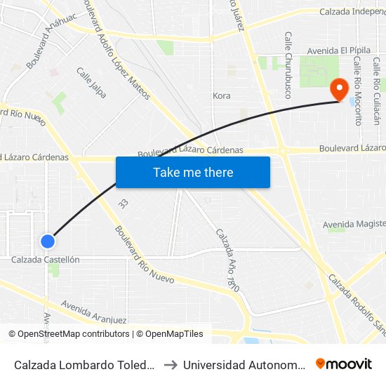 Calzada Lombardo Toledano / Avenida Gerona to Universidad Autonoma De Baja California map