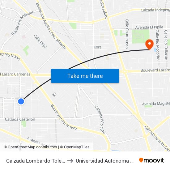 Calzada Lombardo Toledano / Mallorca to Universidad Autonoma De Baja California map