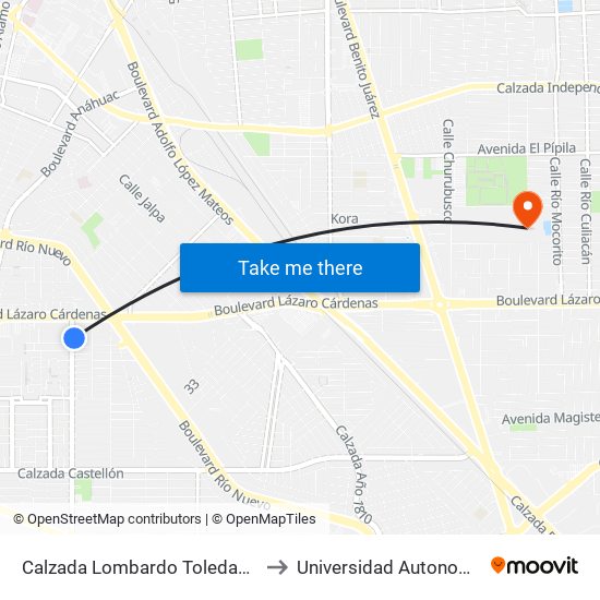 Calzada Lombardo Toledano / Avenida Crisantemos to Universidad Autonoma De Baja California map