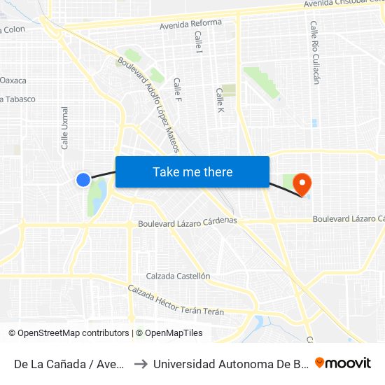 De La Cañada / Avenida Taxco to Universidad Autonoma De Baja California map