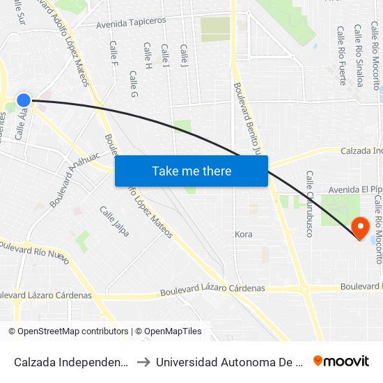 Calzada Independencia / Álamo to Universidad Autonoma De Baja California map