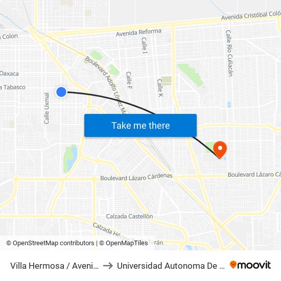 Villa Hermosa / Avenida Veracruz to Universidad Autonoma De Baja California map