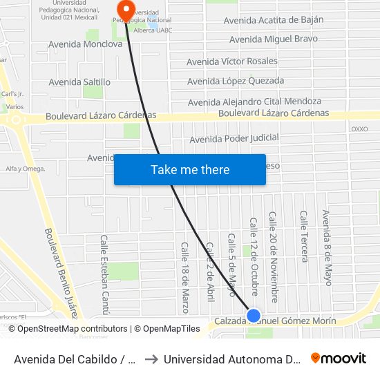 Avenida Del Cabildo / 12 De Octubre to Universidad Autonoma De Baja California map