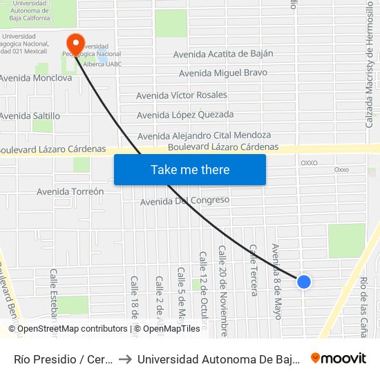 Río Presidio / Cerro Azul to Universidad Autonoma De Baja California map