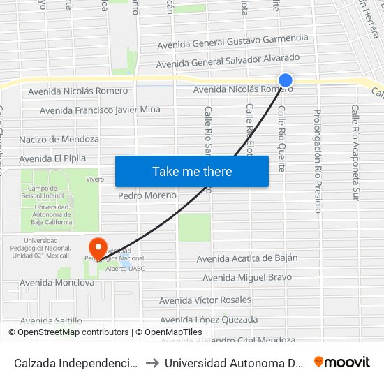 Calzada Independencia / Río Quelite to Universidad Autonoma De Baja California map