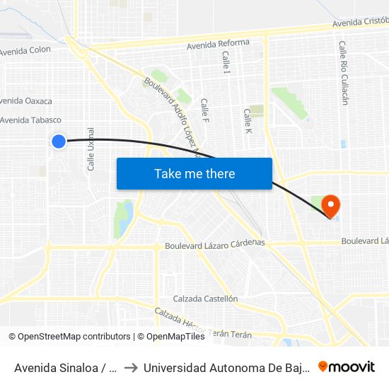 Avenida Sinaloa / Morelia to Universidad Autonoma De Baja California map