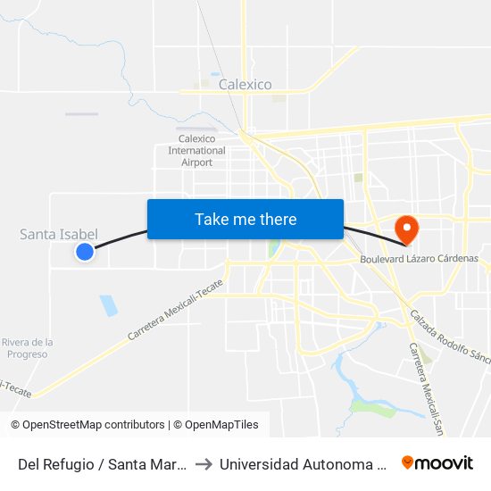 Del Refugio / Santa María De Guadalupe to Universidad Autonoma De Baja California map