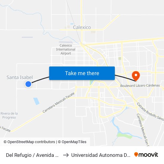 Del Refugio / Avenida Santa Verónica to Universidad Autonoma De Baja California map