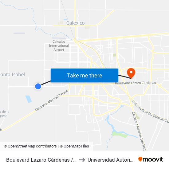 Boulevard Lázaro Cárdenas / Calzada Juan Bautista De Anza to Universidad Autonoma De Baja California map