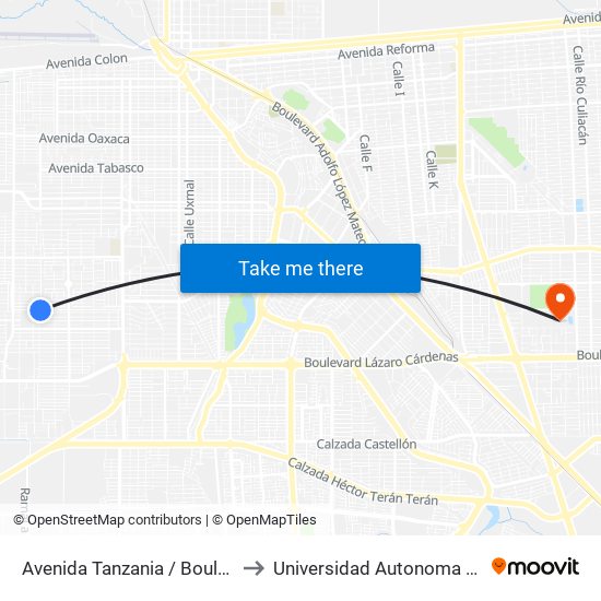 Avenida Tanzania / Boulevard Luis Álvarez to Universidad Autonoma De Baja California map