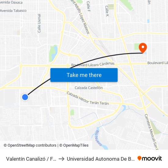 Valentín Canalizó / Federación to Universidad Autonoma De Baja California map