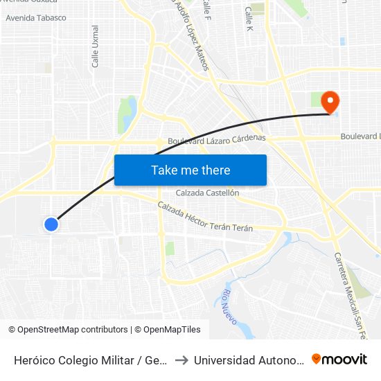Heróico Colegio Militar / General Manuel De Mier Y Terán to Universidad Autonoma De Baja California map