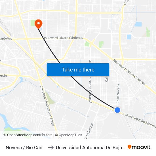 Novena / Río Candelaria to Universidad Autonoma De Baja California map