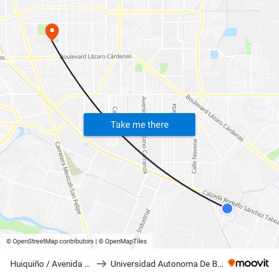 Huiquiño / Avenida Acamayas to Universidad Autonoma De Baja California map
