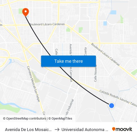 Avenida De Los Mosaicos / Zacapoaxtla to Universidad Autonoma De Baja California map