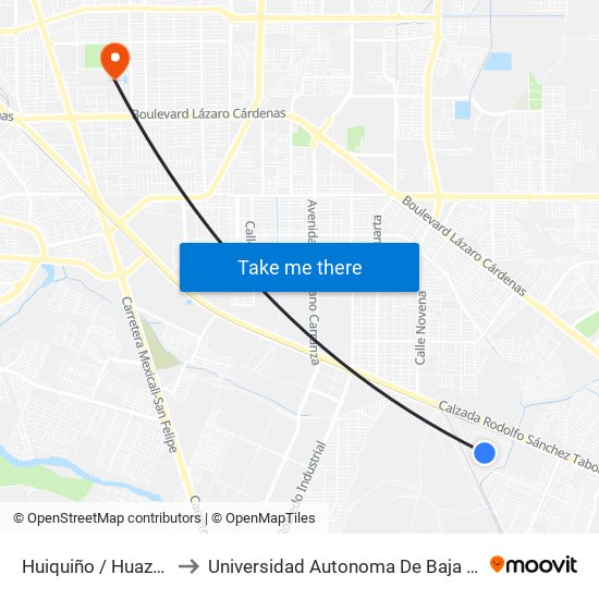 Huiquiño / Huazontles to Universidad Autonoma De Baja California map