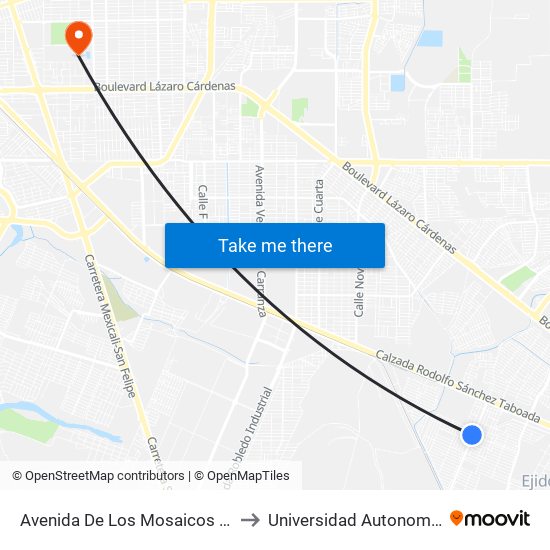 Avenida De Los Mosaicos / Avenida Río San Ángel to Universidad Autonoma De Baja California map