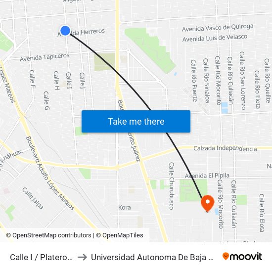 Calle I / Plateros Sur to Universidad Autonoma De Baja California map