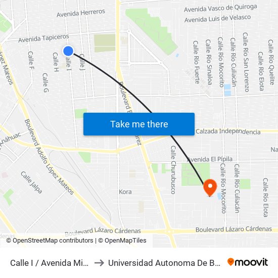 Calle I / Avenida Mineros Sur to Universidad Autonoma De Baja California map