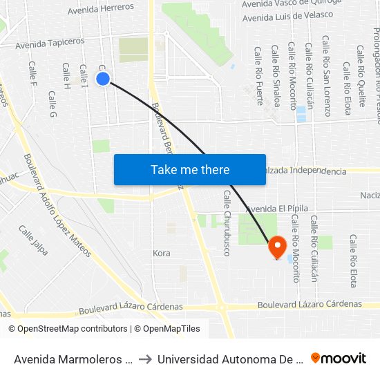 Avenida Marmoleros Sur / Calle J to Universidad Autonoma De Baja California map