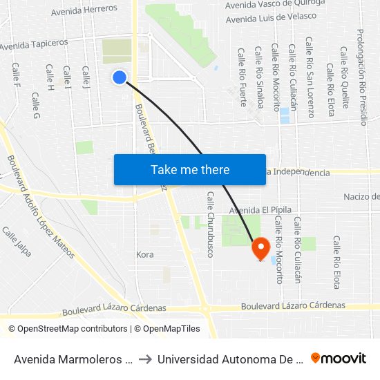 Avenida Marmoleros Sur / Calle L to Universidad Autonoma De Baja California map