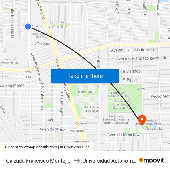 Calzada Francisco Montejano / Miguel Santa Cruz to Universidad Autonoma De Baja California map