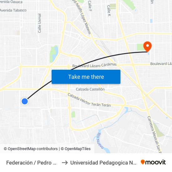 Federación / Pedro García to Universidad Pedagogica Nacional map