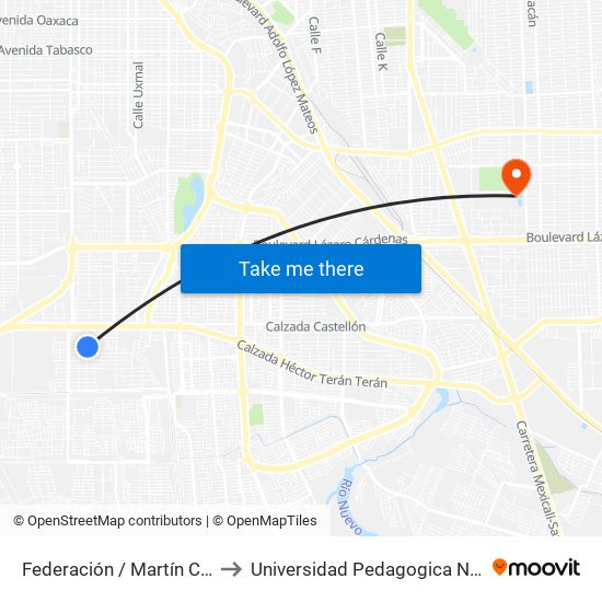 Federación / Martín Carrera to Universidad Pedagogica Nacional map