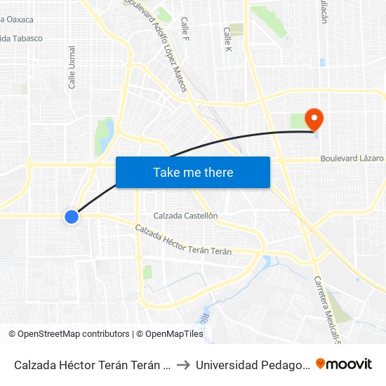 Calzada Héctor Terán Terán / Tomás Belendez to Universidad Pedagogica Nacional map