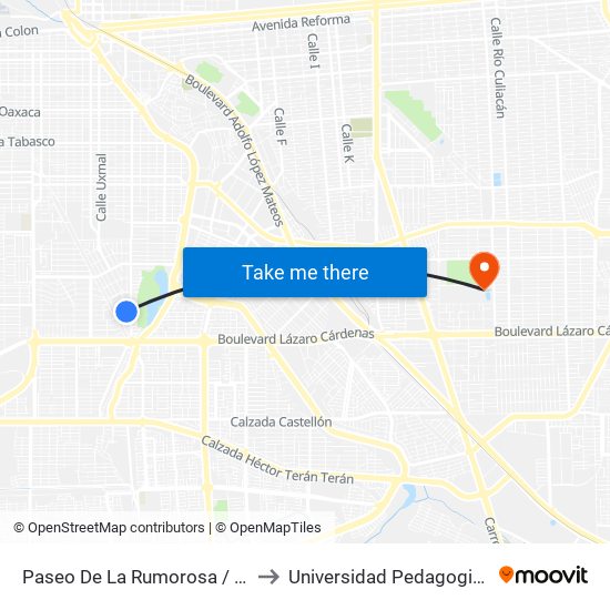 Paseo De La Rumorosa / De La Niebla to Universidad Pedagogica Nacional map