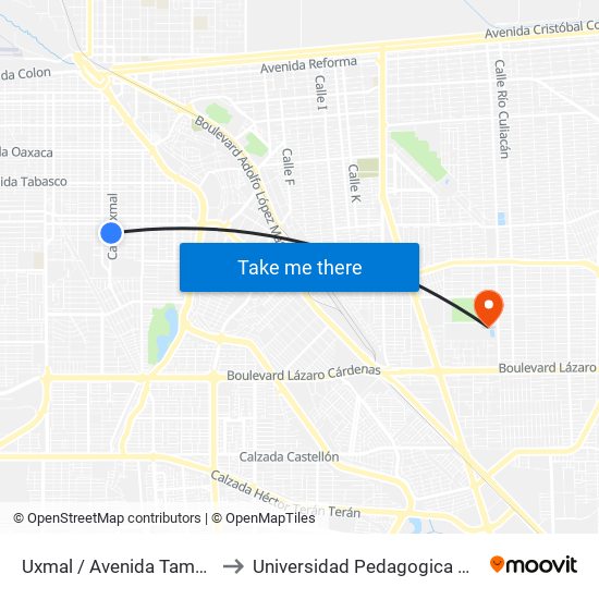 Uxmal / Avenida Tamaulipas to Universidad Pedagogica Nacional map