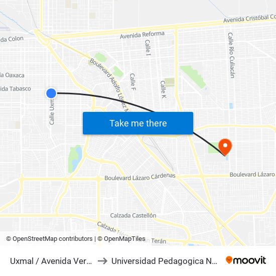 Uxmal / Avenida Veracruz to Universidad Pedagogica Nacional map