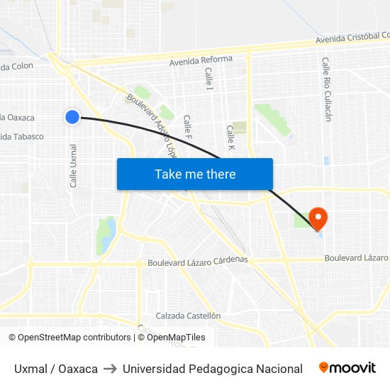 Uxmal / Oaxaca to Universidad Pedagogica Nacional map