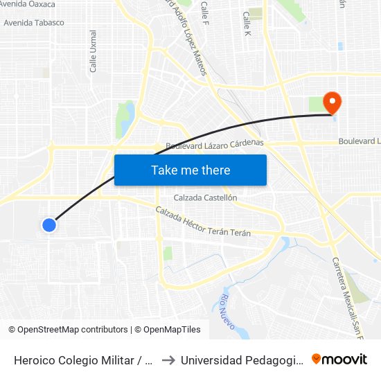 Heroico Colegio Militar / Pedro García to Universidad Pedagogica Nacional map