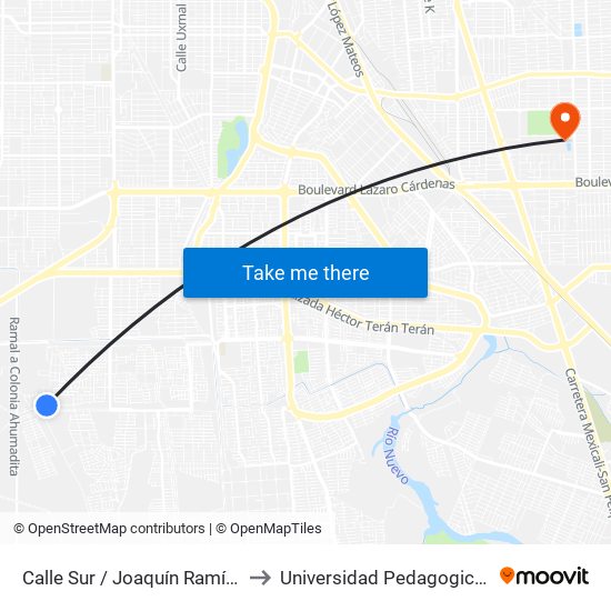 Calle Sur / Joaquín Ramírez Arballo to Universidad Pedagogica Nacional map