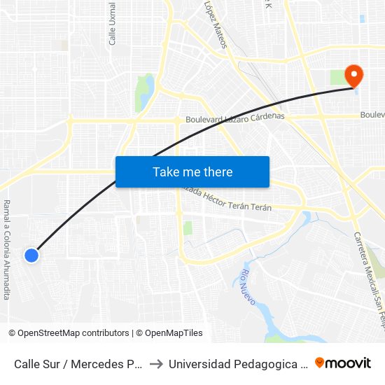 Calle Sur / Mercedes Placencia to Universidad Pedagogica Nacional map