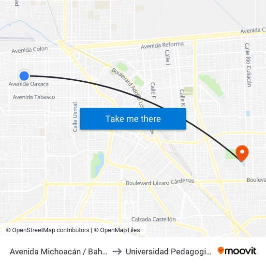 Avenida Michoacán / Bahía Calamajue to Universidad Pedagogica Nacional map