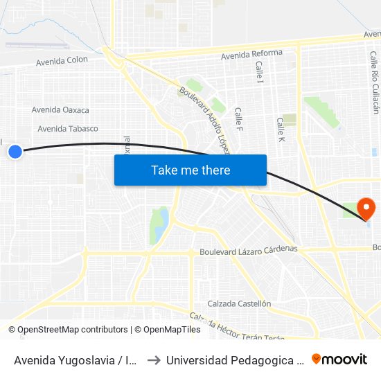 Avenida Yugoslavia / Identidad to Universidad Pedagogica Nacional map