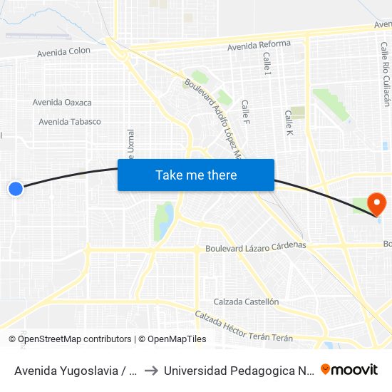 Avenida Yugoslavia / Grecia to Universidad Pedagogica Nacional map