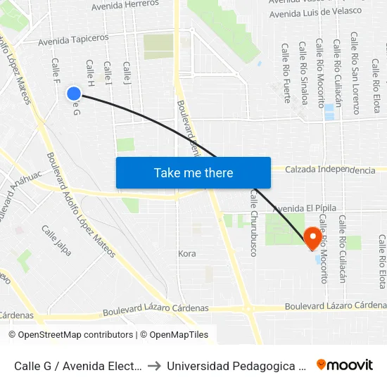 Calle G / Avenida Electricistas to Universidad Pedagogica Nacional map