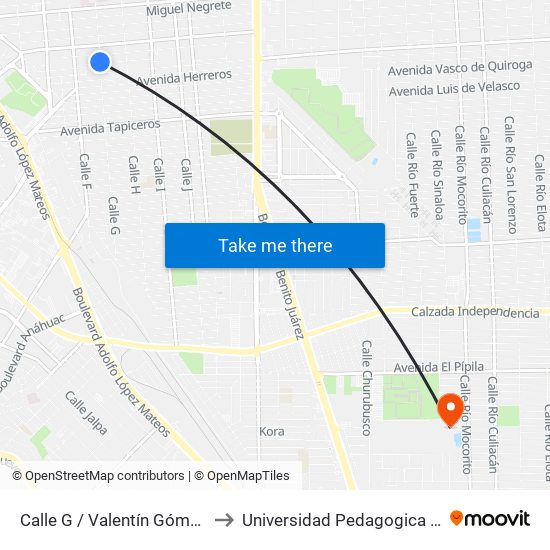 Calle G / Valentín Gómez Farias to Universidad Pedagogica Nacional map