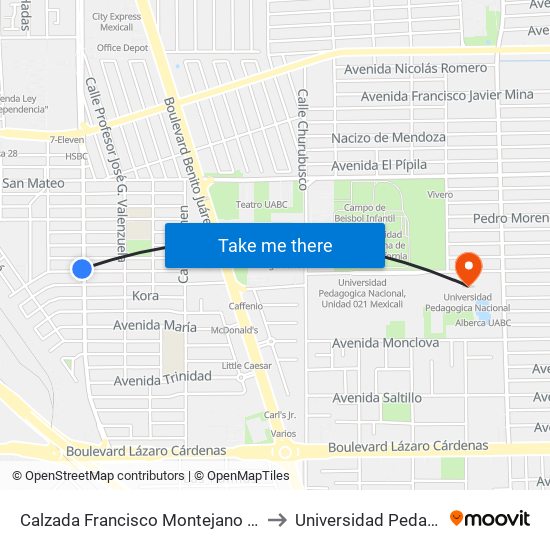 Calzada Francisco Montejano / Manuel Marín Capaceta to Universidad Pedagogica Nacional map