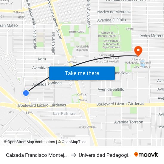 Calzada Francisco Montejano / Victoria to Universidad Pedagogica Nacional map