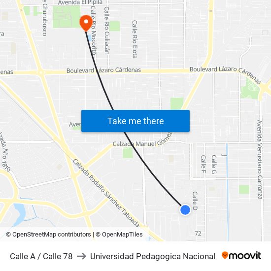 Calle A / Calle 78 to Universidad Pedagogica Nacional map