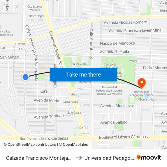 Calzada Francisco Montejano / Arturo Pompa to Universidad Pedagogica Nacional map